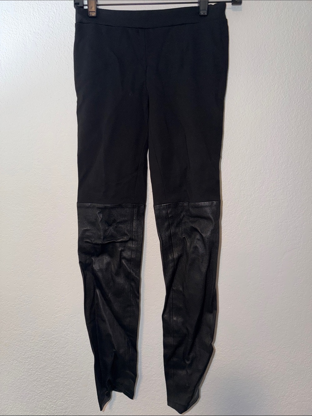 Vince Black Ponte Leggings with Faux-Leather Knee Panels